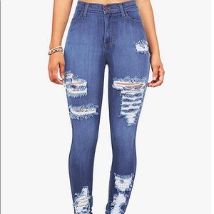 High wasted stretchy ribbed skinny jeans